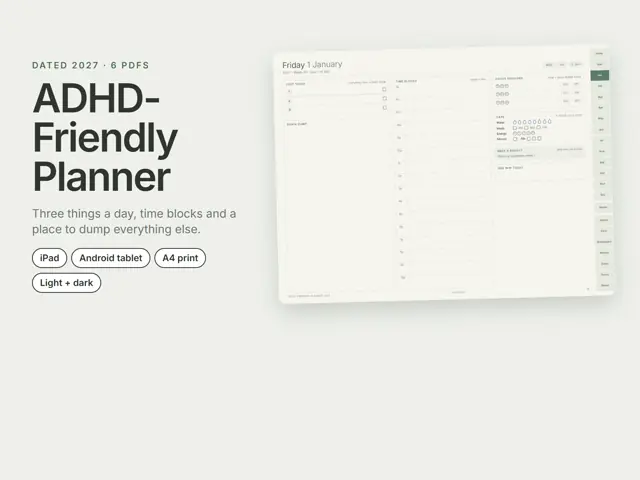 ADHD-Friendly Digital Planner 2027: iPad, Android, Print