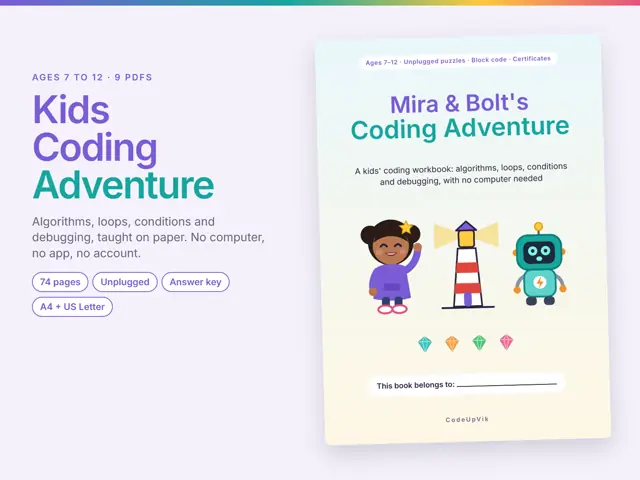 Kids Coding Adventure Workbook, Ages 7-12: No Computer Needed